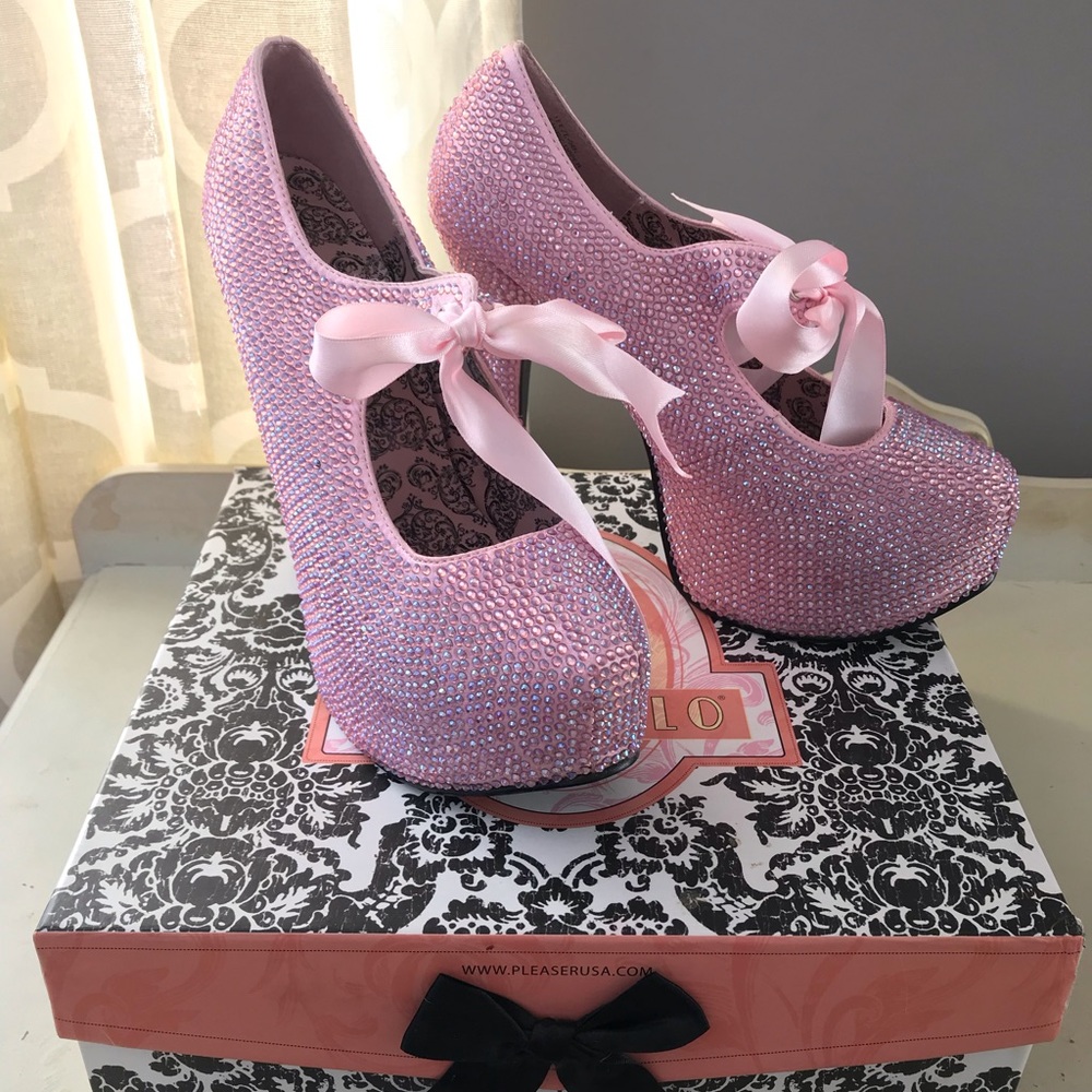 Like New Bordello Baby Pink Rhinestone Heels